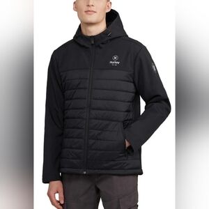 Hurley Black Quilted Hooded Jacket Lightweight Size Large